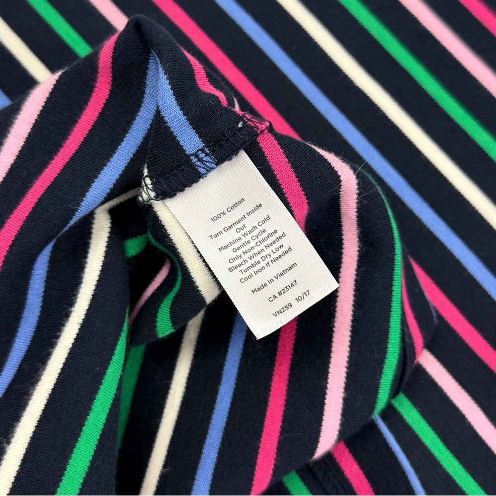 Talbots Cotton Shirt Dress Colorful Striped Dress Short Sleeve Bow V-neck - Picture 6 of 6